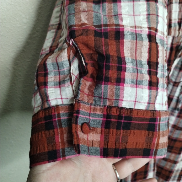 Torrid Mini Seer Sucker Zip-Front Shirt Dress In Plaid Ivory Women's Size 4X - Picture 6 of 11